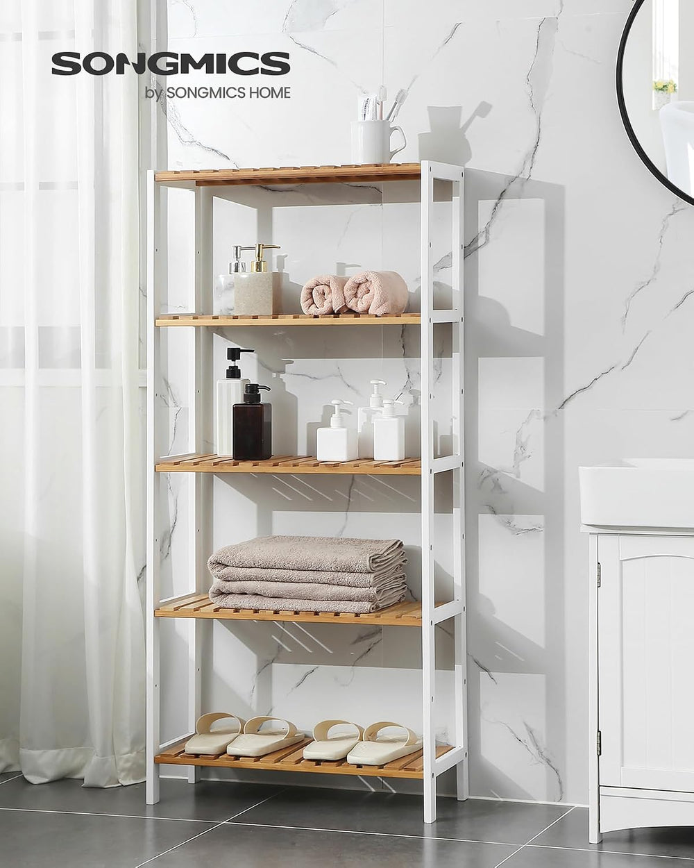 SONGMICS 5-Tier Bamboo Shelf, Freestanding Bathroom Storage Rack