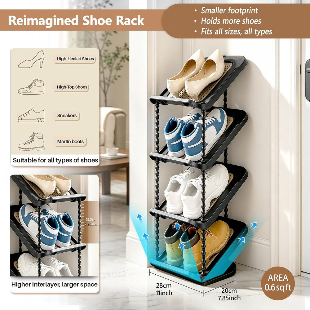 2 Pack Slanted Narrow Shoe Rack 5 Tiers, Slim Depth Vertical Shoe Shelf