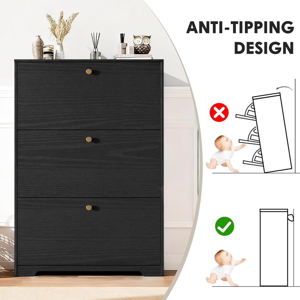 Nicetree Shoe Cabinet with 3 Flip Drawers, Entryway Shoes Organizer, Black
