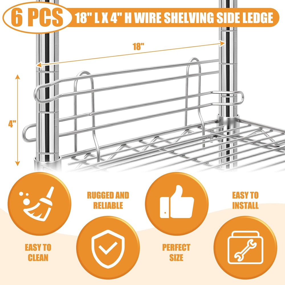 MorningRo 6 Pcs Silver Chrome Wire Shelf Ledge, 18" L x 4" H