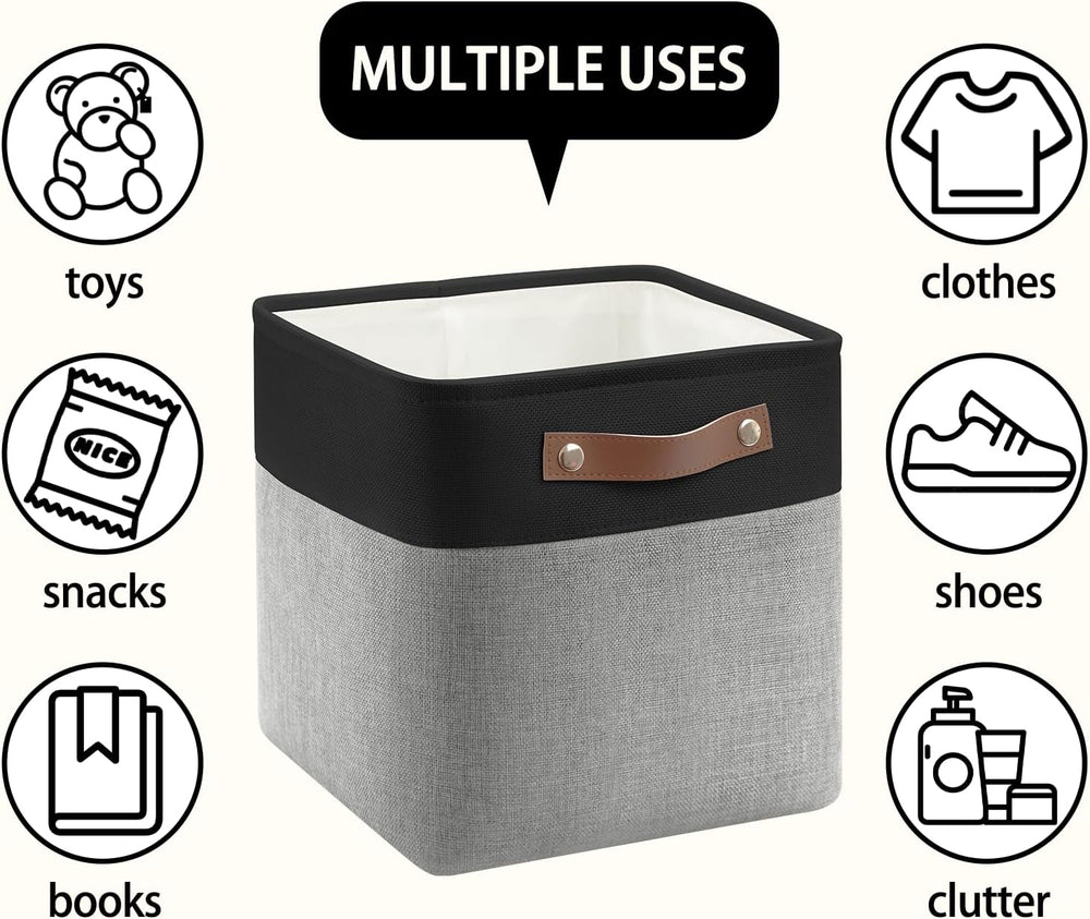 Patvingot Fabric Storage Cubes 11", 6 Pack, with PU Pull Handles,Foldable