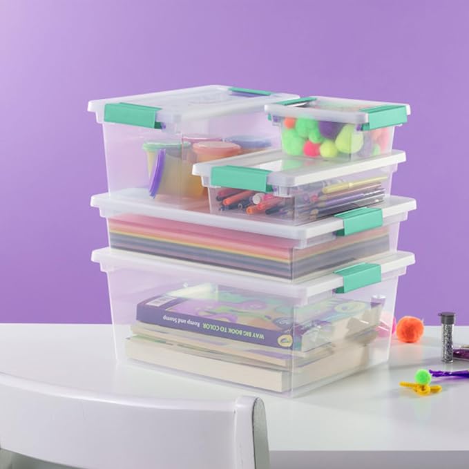 Sterilite 12-Pack Clip Box, Stackable Clear Plastic Bins