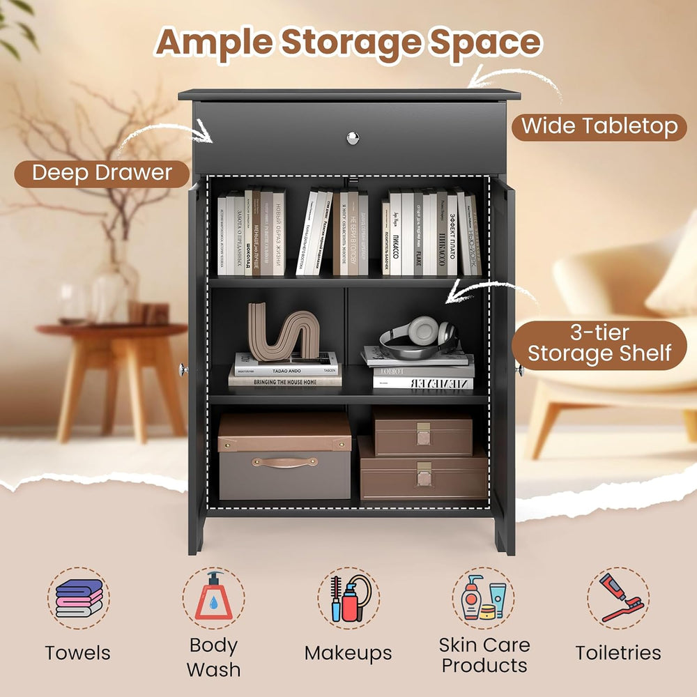 GIANTEX Storage Cabinet, Freestanding Bathroom Cabinet with 2 Doors, 1 Drawer...