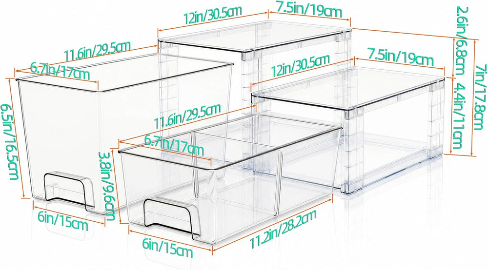 Clear Stackable Acrylic Storage Drawers(4 Pack), Plastic Organizer Bins with ...