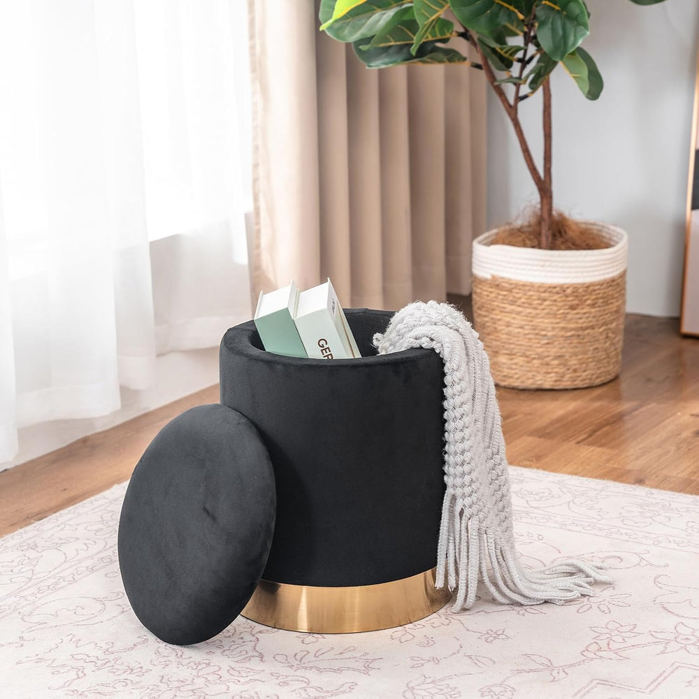 Joveco Round Storage Ottoman Footrest with Removable Lid, Velvet Upholstered ...