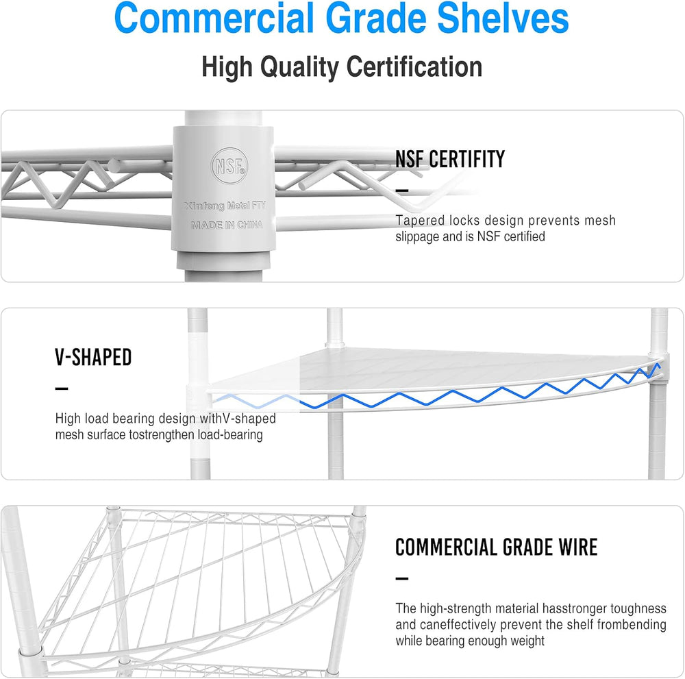 NSF 6-Tier Metal Corner Shelf Wire Shelving Unit - 420 lbs Capacity, Adjustab...
