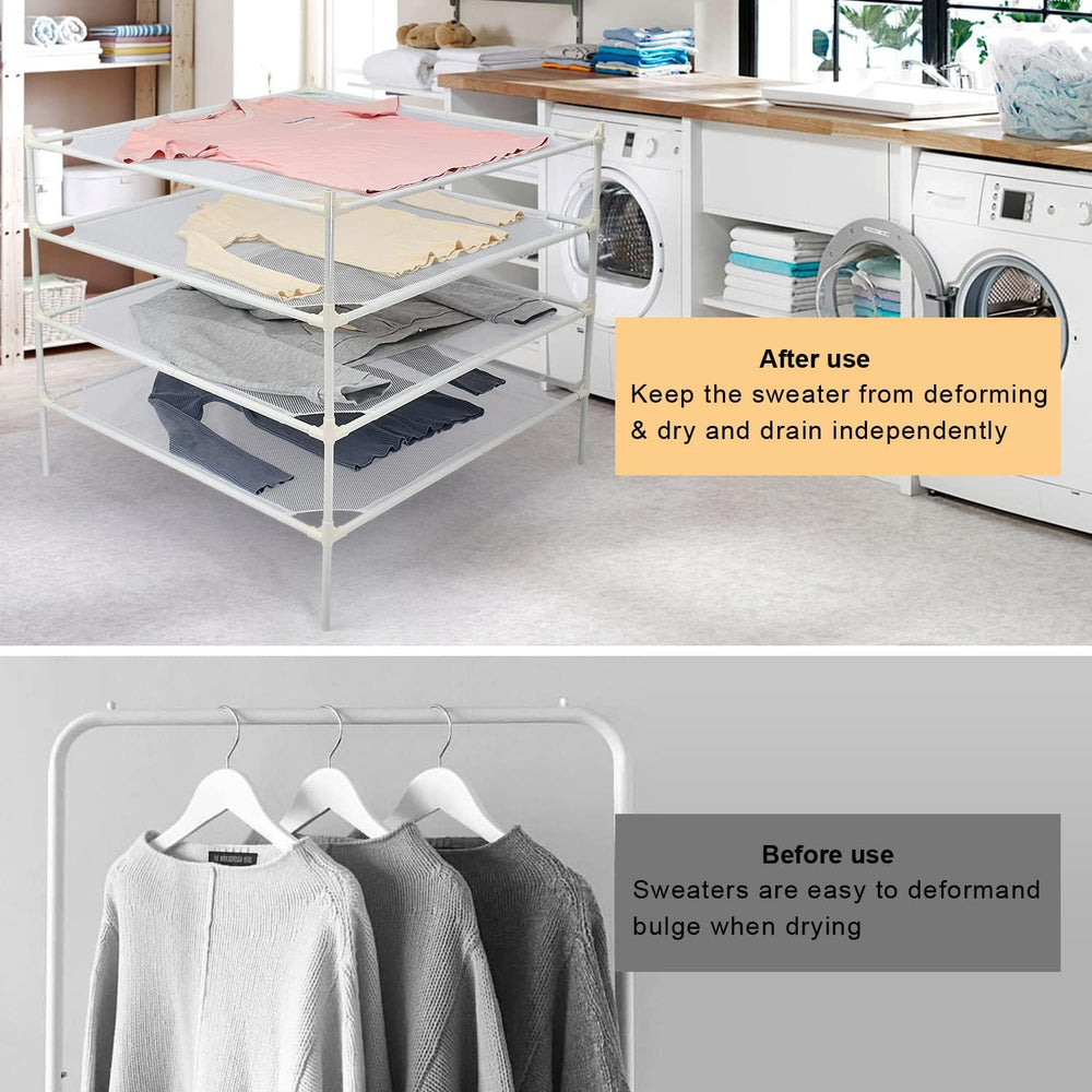 4-Layer Mesh Sweater & Clothes Drying Rack Indoor Outdoor White