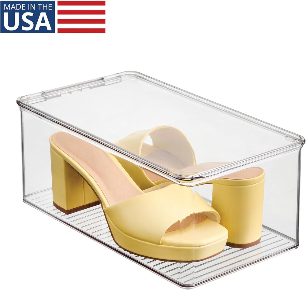iDesign Stackable Shoe Box with Hinged-Lid, Set of 2, Clear