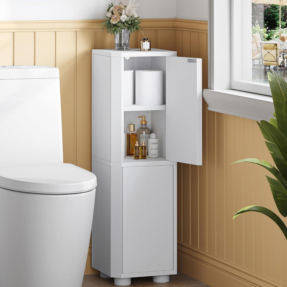 Hzuaneri Corner Bathroom Cabinet,Small Corner Floor Cabinet with 4 Doors