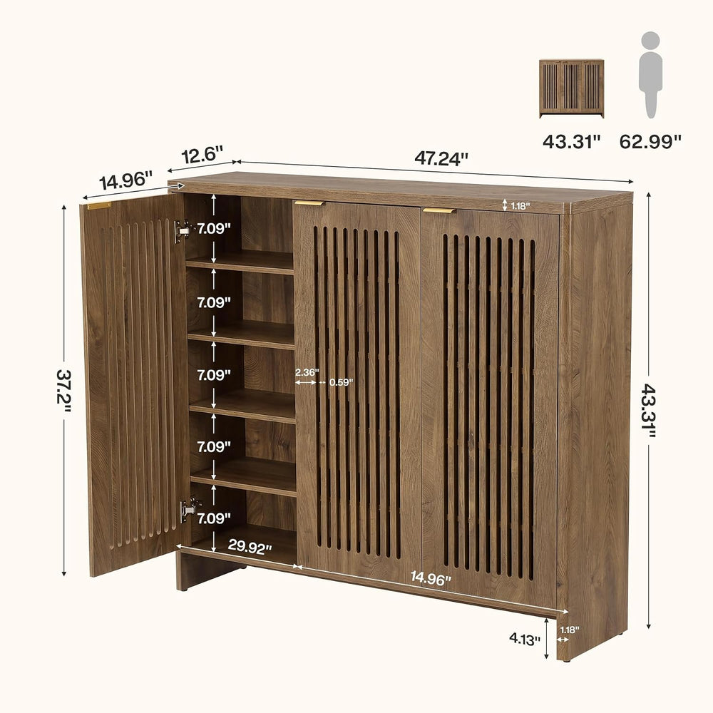 Tribesigns 5-Tier Shoe Cabinet with 3 Doors, Wooden 30 Pairs Shoe Storage Cab...