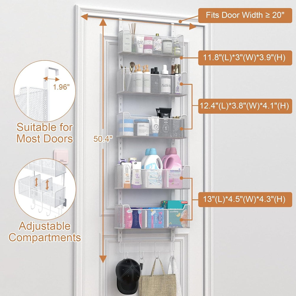 VyGrow Over The Door Organizer, Metal Door Organizer Hanging with 5 Adjustabl...