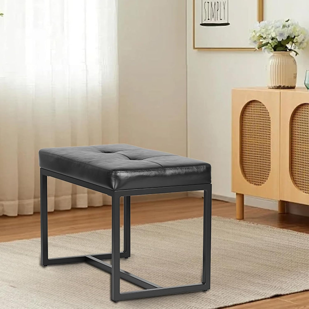 Modern Leather Ottoman Bench, PU Leather Vanity Stools Chairs with Metal Fram...