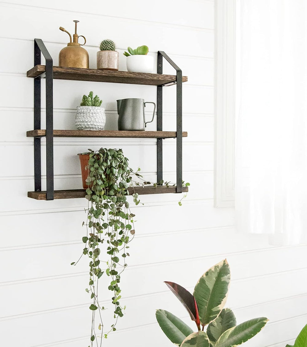 Mkono 3 Tier Floating Wall Shelf Wood Hanging Shelf with Brackets 23.5 Inch