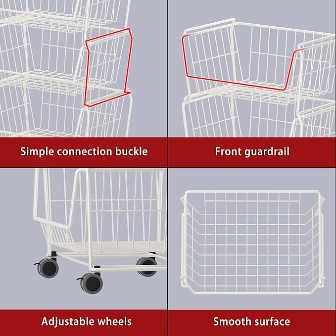 PUSDON Stackable Metal Storage Carts, Dual Use Shelf