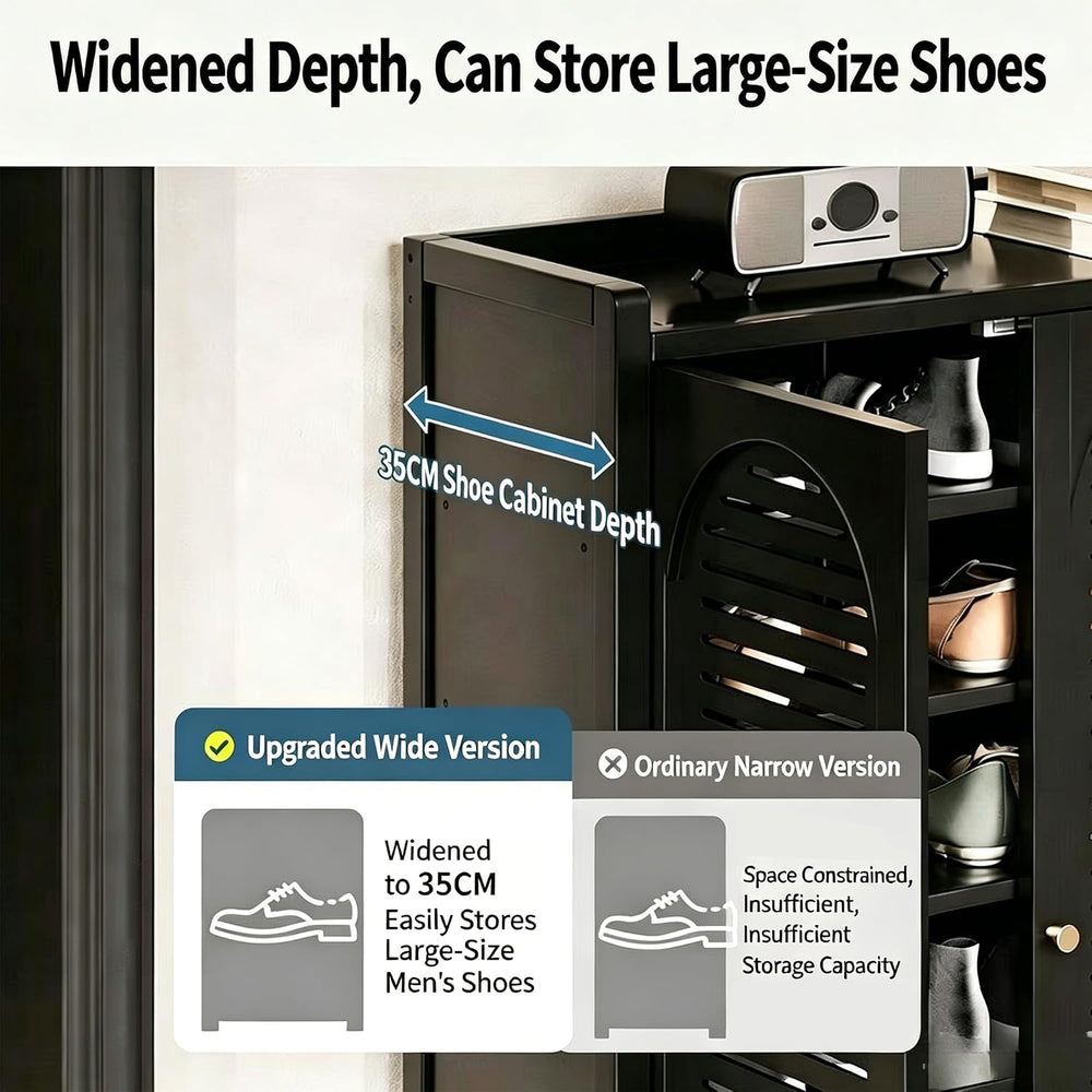 7-Tier Bamboo Shoe Cabinet,Shoe Storage Cabinet with Doors, 25-30 Pairs Frees...