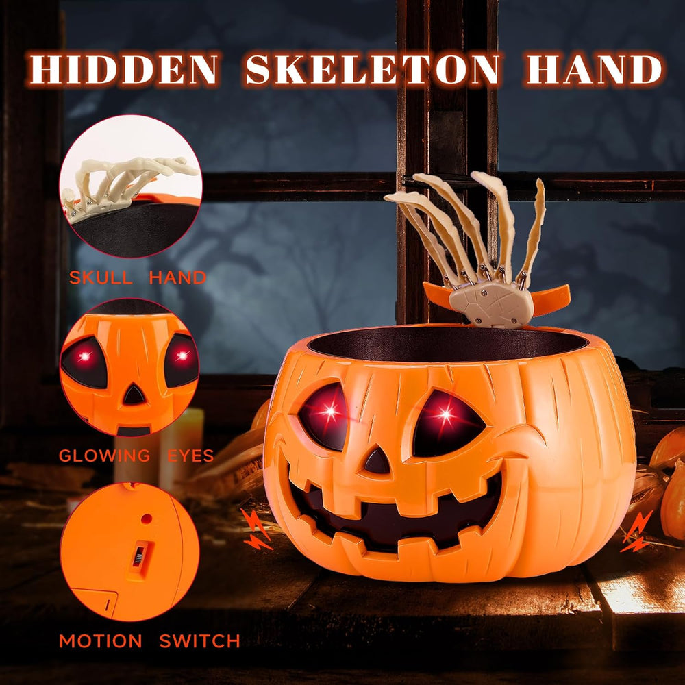 Anlass Halloween Candy Bowl Animated Pumpkin Candy Holder with Moving Skeleto...