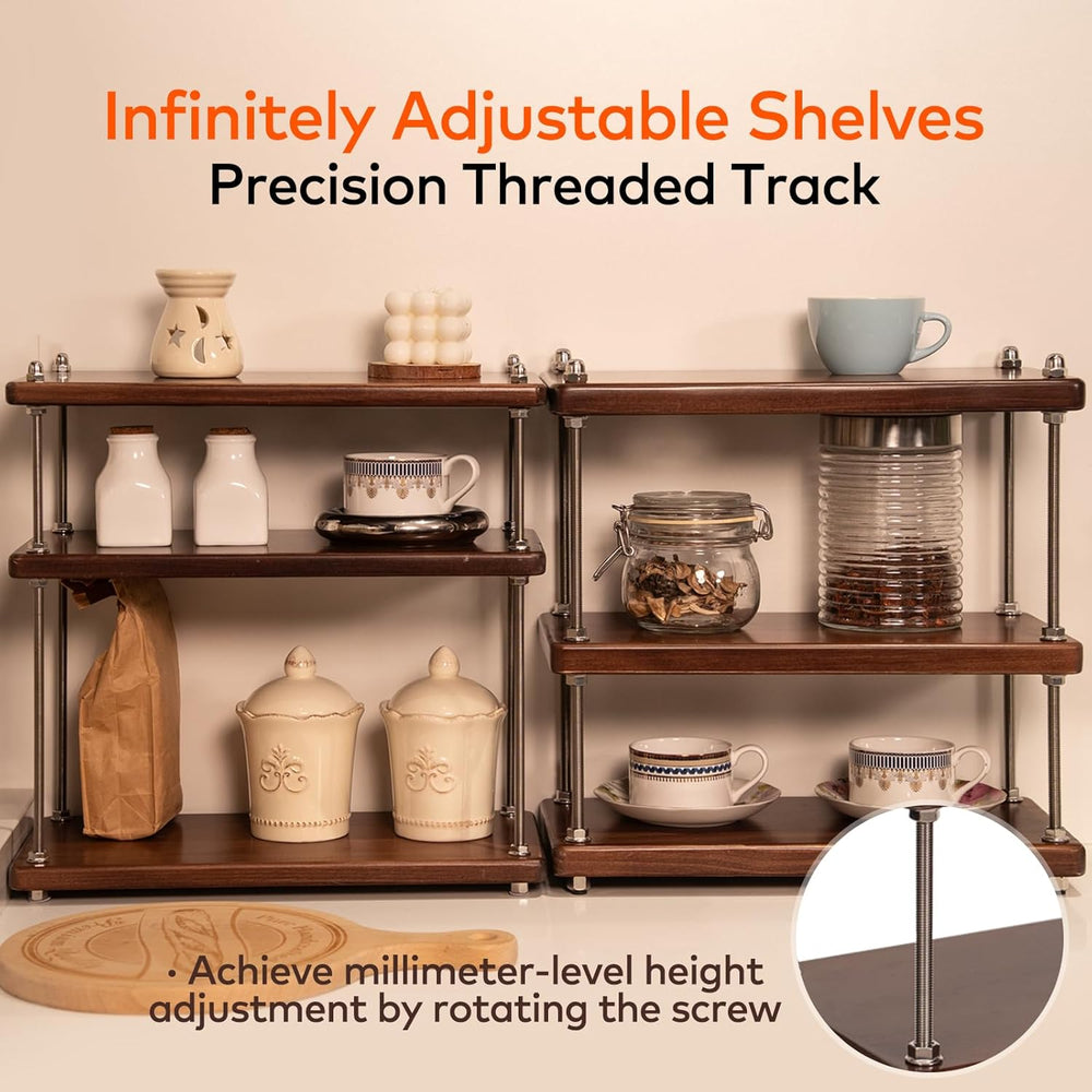 Solid Wood 3 Tier Coffee Bar/Matcha Station Organizer Shelf for Countertop
