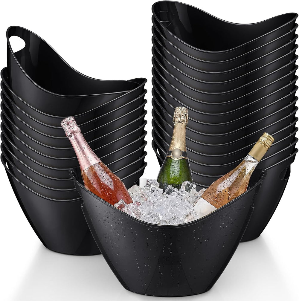 meekoo 24 Pcs 4 L Ice Bucket for Parties, Plastic Oval Tub, Black