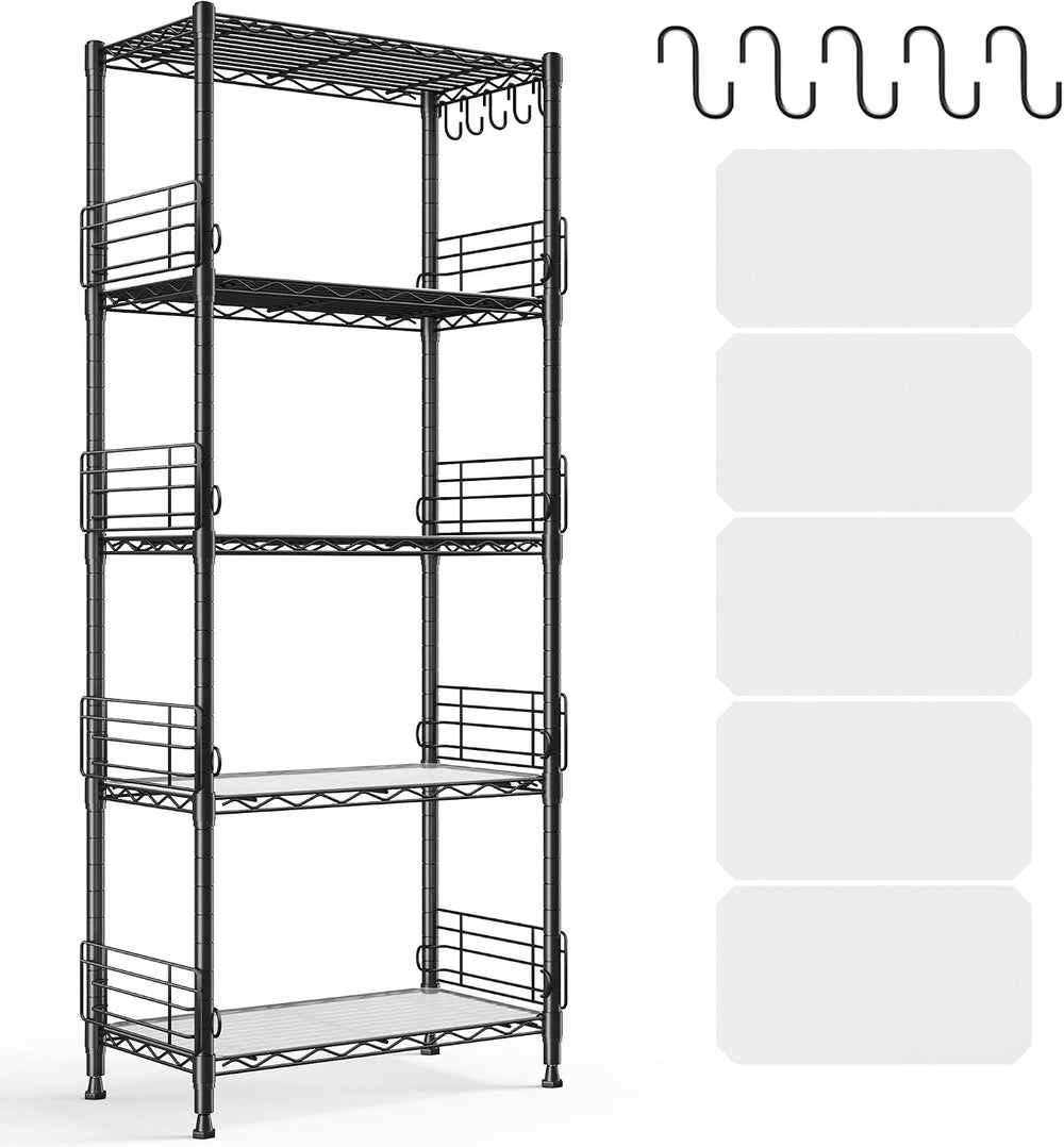 REIBII 59.1" H Storage Shelves, Side Blockers & Hooks, for Kitchen