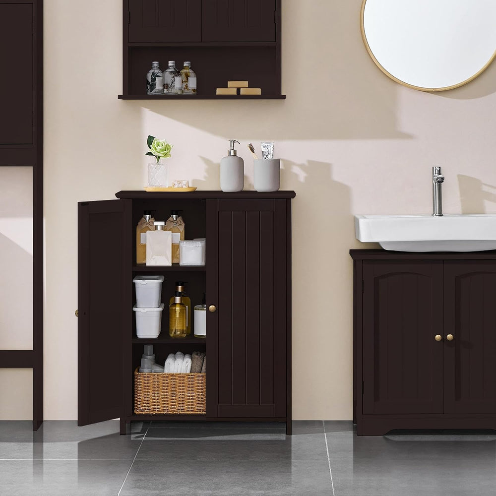 Yaheetech Small Bathroom Storage Cabinet for Towels with 2 Doors, Espresso