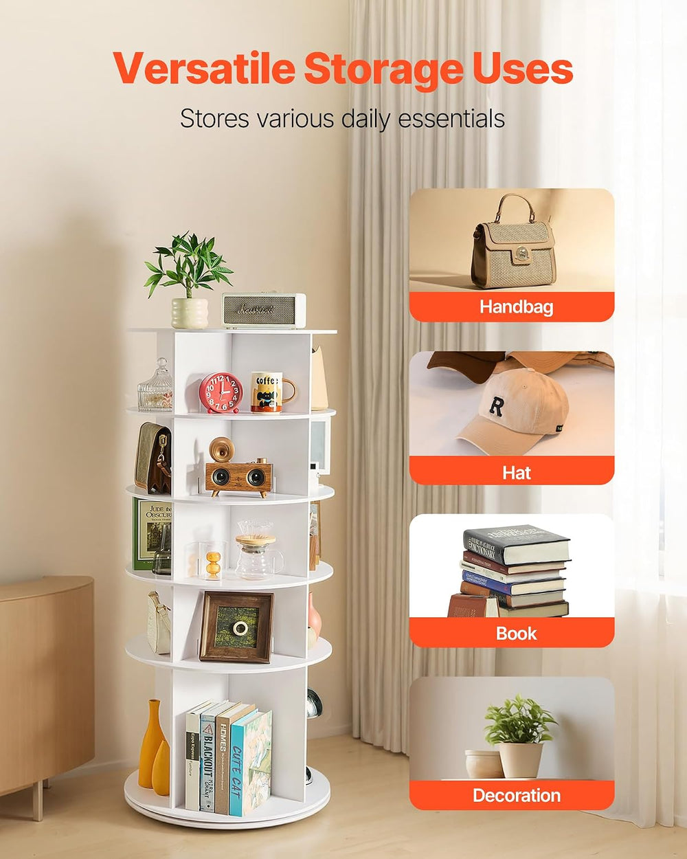 VEVOR 5 Tiers Rotating Shoe Rack Tower, 360° Spinning Shoe Rack, Revolving St...