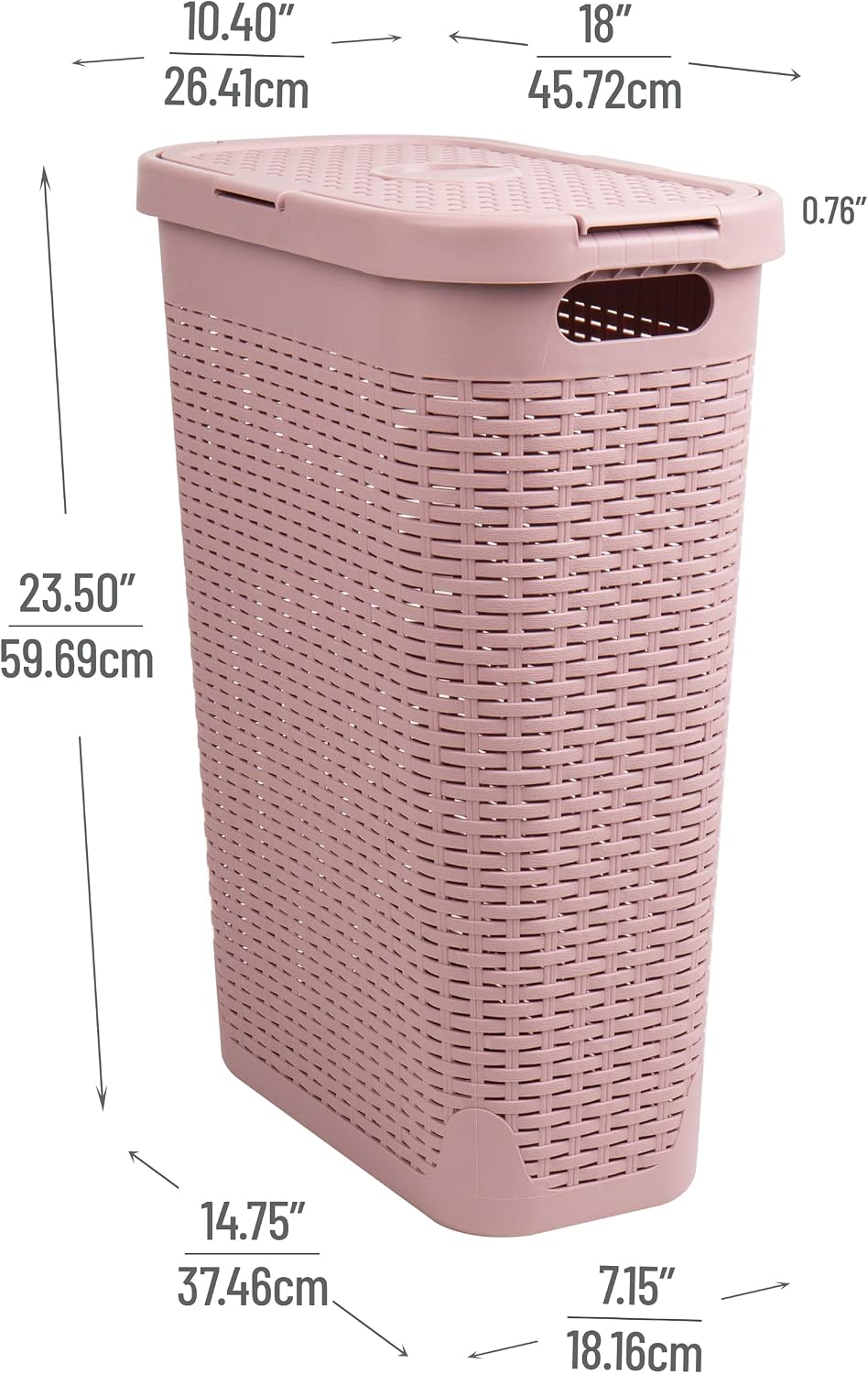 Mind Reader Slim Laundry Hamper with Lid, 40L Clothes Basket, Narrow Tapered ...