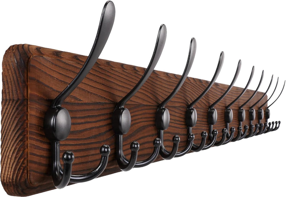 Gohiuo Rustic 38.6" Large Coat Rack Wall Mount, Long Wood Coat Hooks wit...