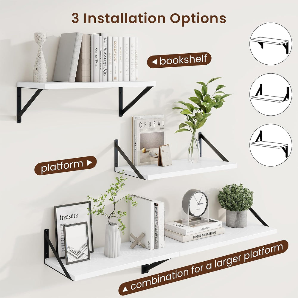 Axeman 20 Inch Floating Shelves, 10 Inch Deep White Wall Shelves Set of 2
