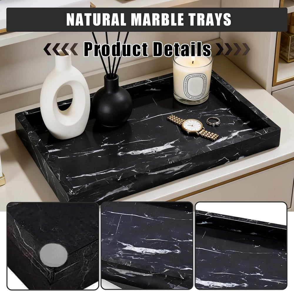 Garvee Natural Marble Tray 12x8 Inch, Pure Stone Vanity Tray for Bathroom Cou...
