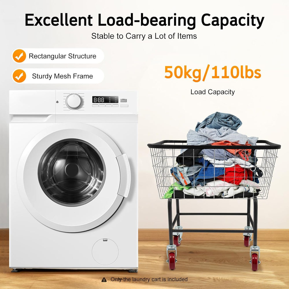 Steel Wire Laundry Cart, Wire Laundry Basket Cart with 4" Casters, Heavy...