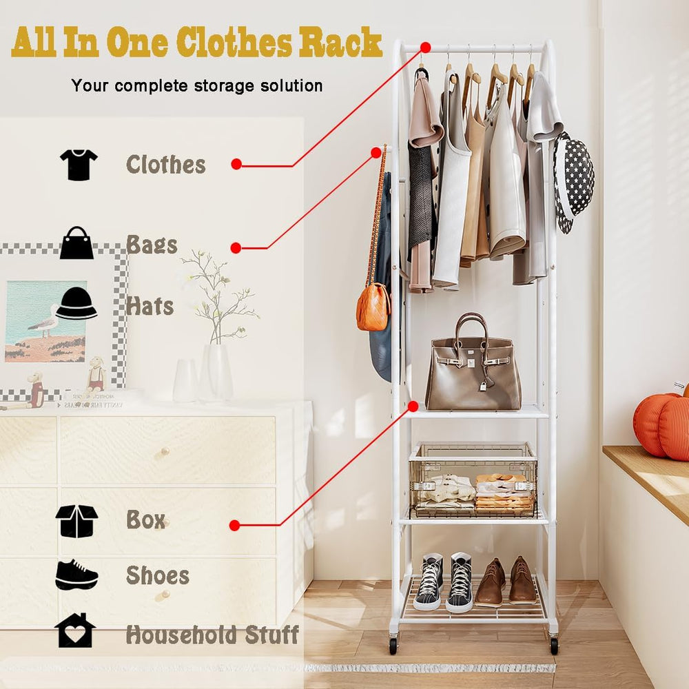 SUOERNUO Rolling Clothes Rack Clothing Rack With 3 Tier Metal Shelves