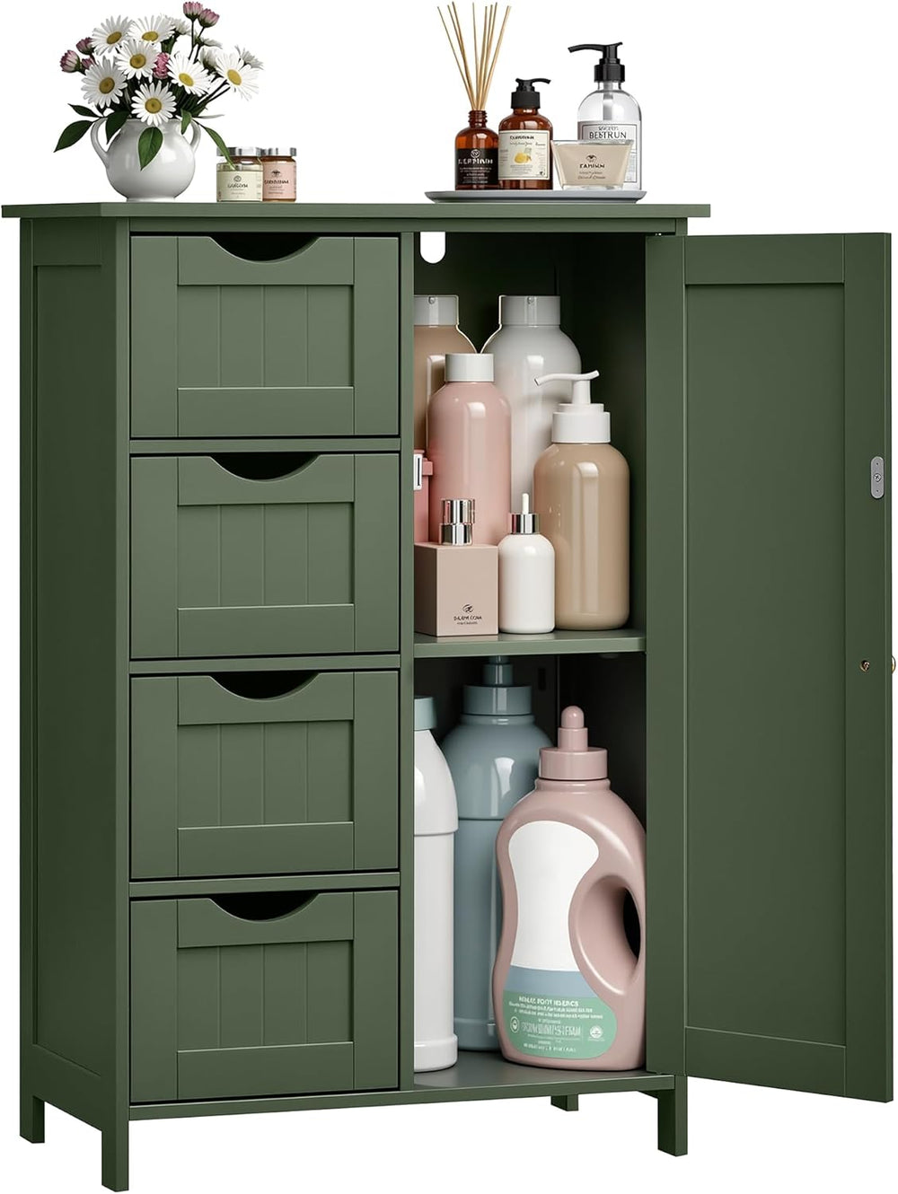 VASAGLE Floor Storage Cabinet, Farmhouse, 4 Drawers and 1 Door,32.3" H