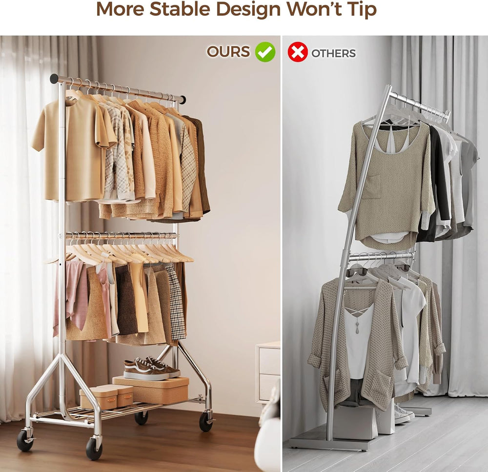 HYSEYY Heavy Duty Clothes Rack, Double Rod Clothing Rack for Hanging Clothes,...
