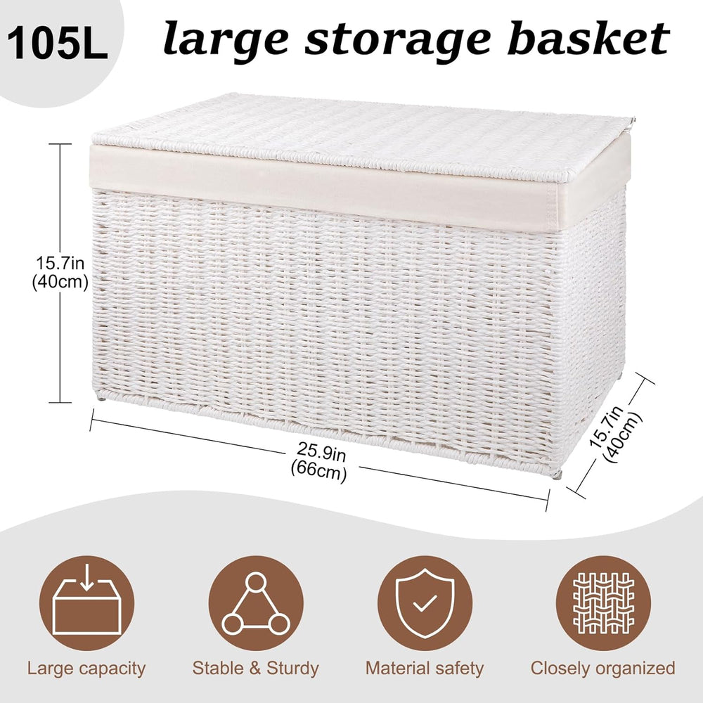 OIAHOMY Storage Basket with Lid, 27.7 Gallon (105L) Blanket Basket with Remov...