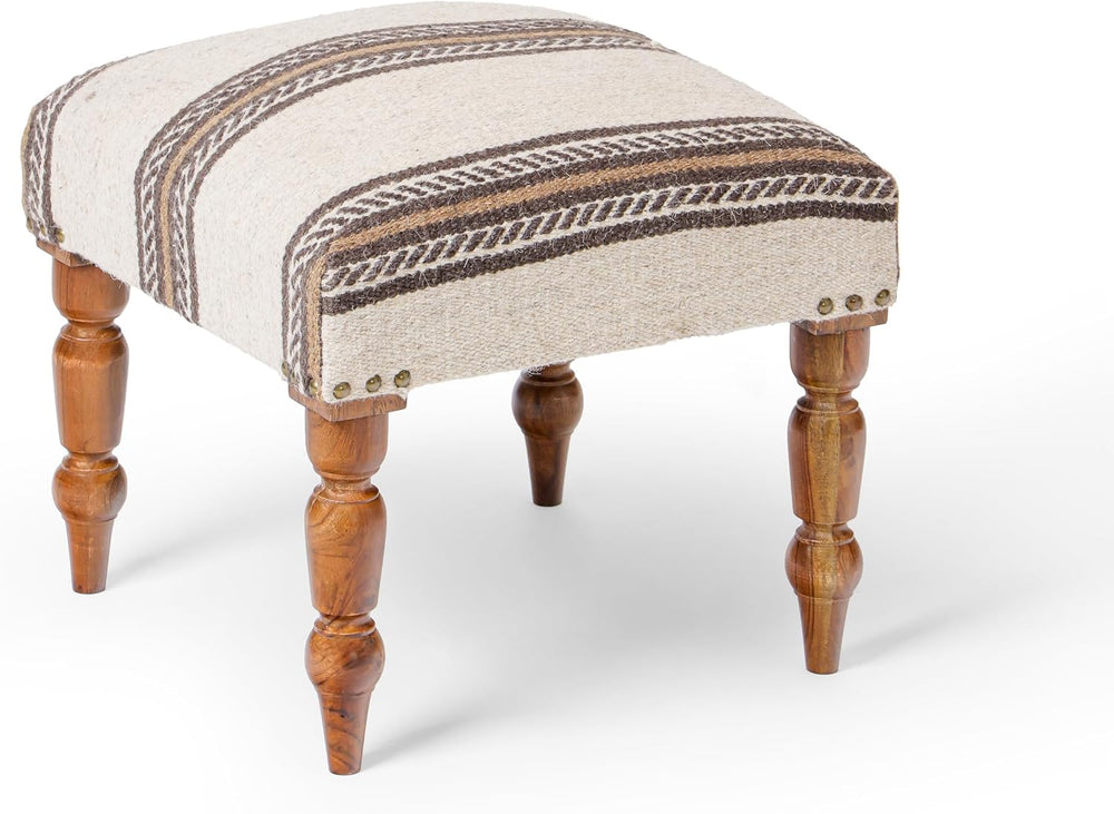 Handmade Jute Ottoman Stool with Wooden Legs | Square Upholstered Foot Rest &...