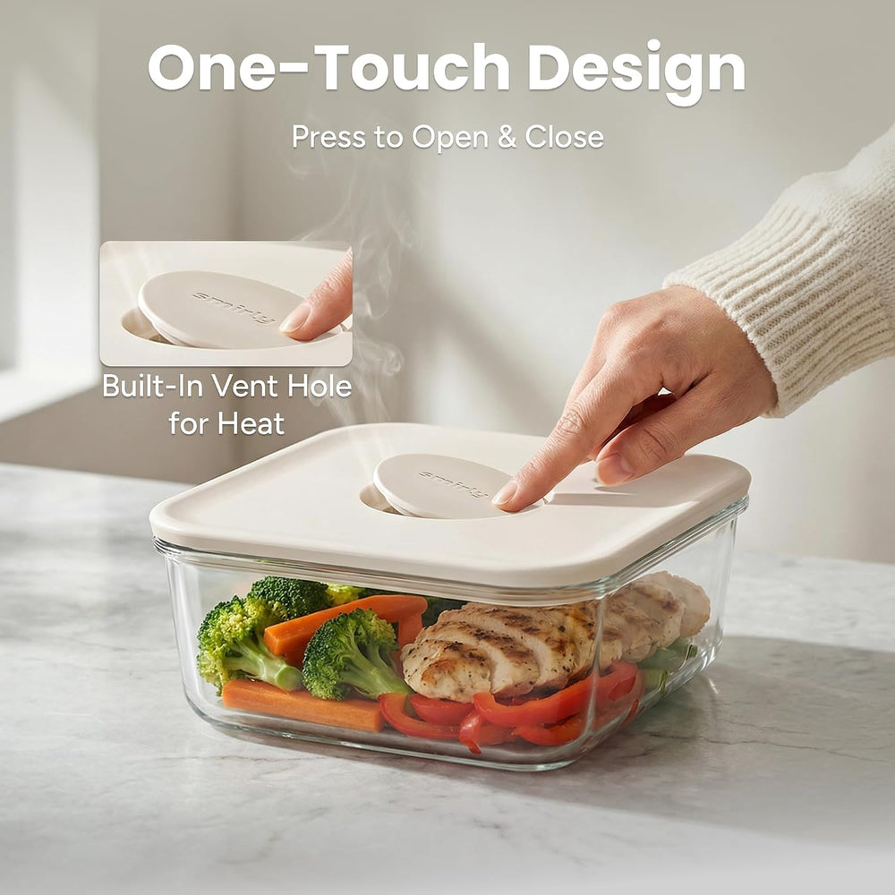 SMIRLY Glass Food Storage Containers with Lids & Organizer, 5-Pack, Cream