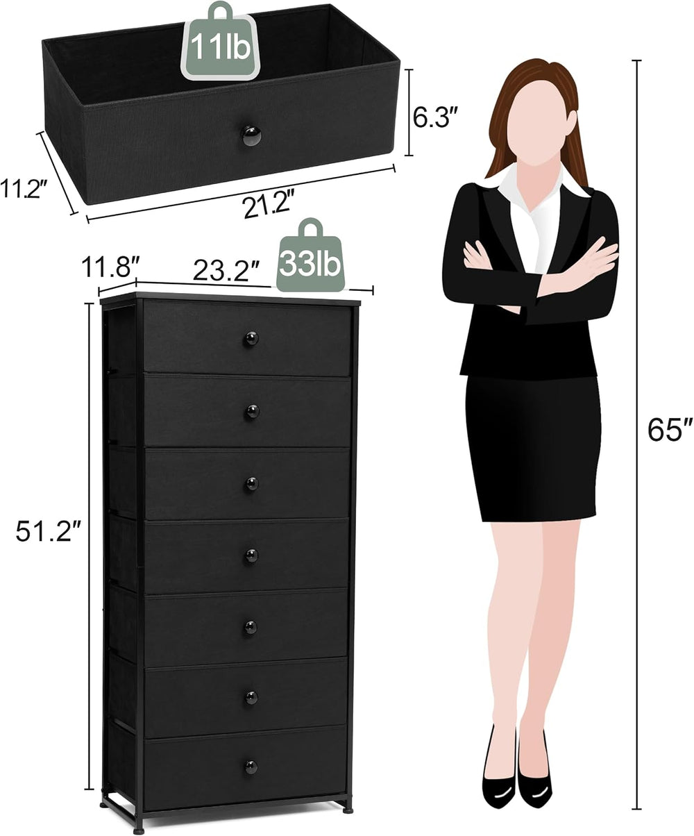 Fabric Dresser for Bedroom, Wide 7-Drawer Tall Vertical Tower (Black)