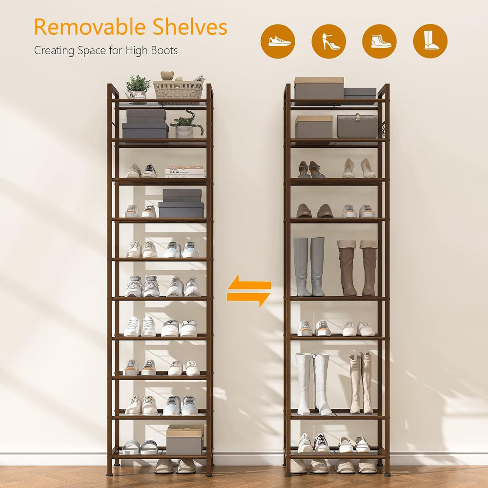 usikey 10 Tiers Narrow Shoe Rack 20-30 Pairs, Sturdy Metal Tall Shoe Rack She...