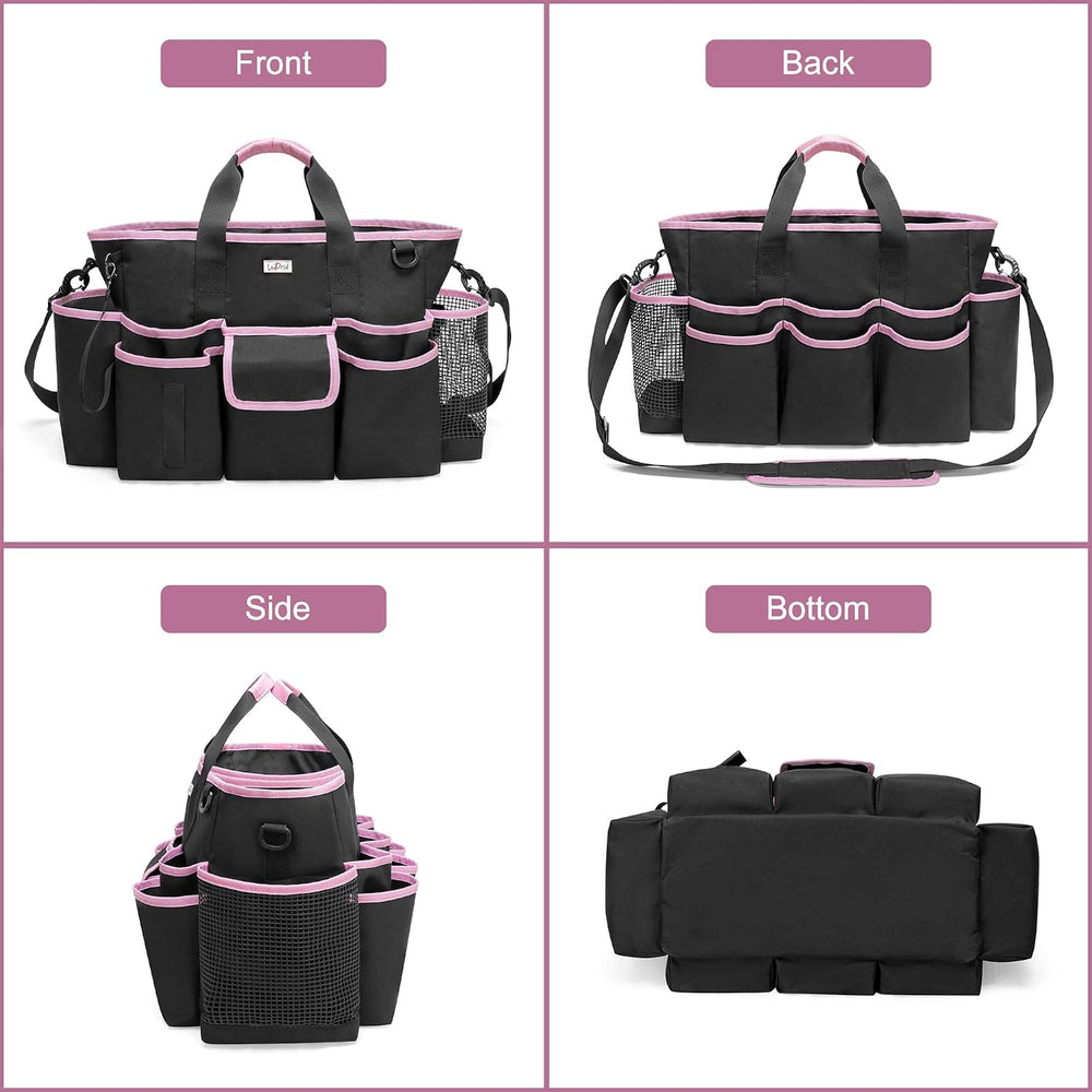 LoDrid Cleaning Caddy Bag with 3 Compartments and Shoulder Strap, Pink Edge