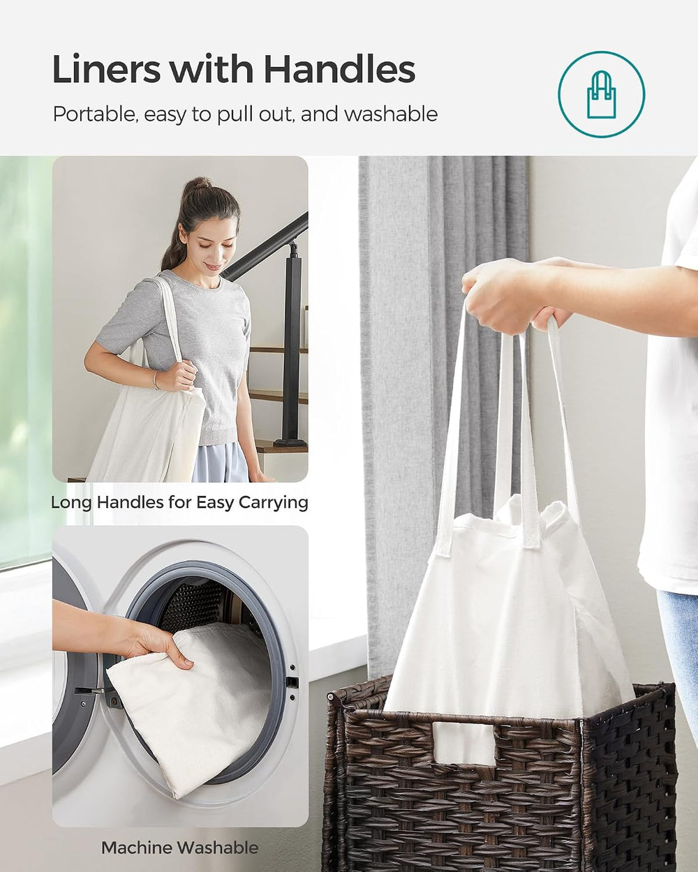 SONGMICS Laundry Hamper with Lid, 17.2 Gallon (65 L) Synthetic Rattan Clothes...