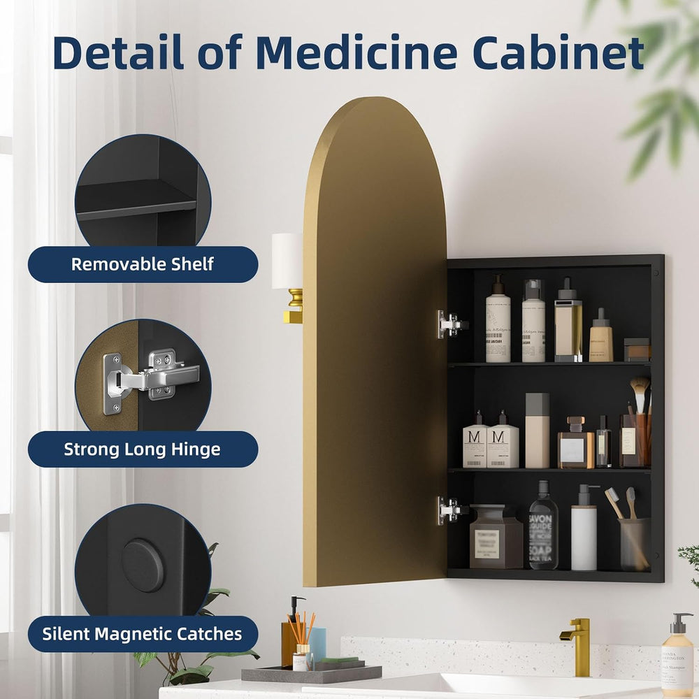 Medicine Cabinets for Bathroom, Gold Arched Medicine Cabinet Recessed or Surf...