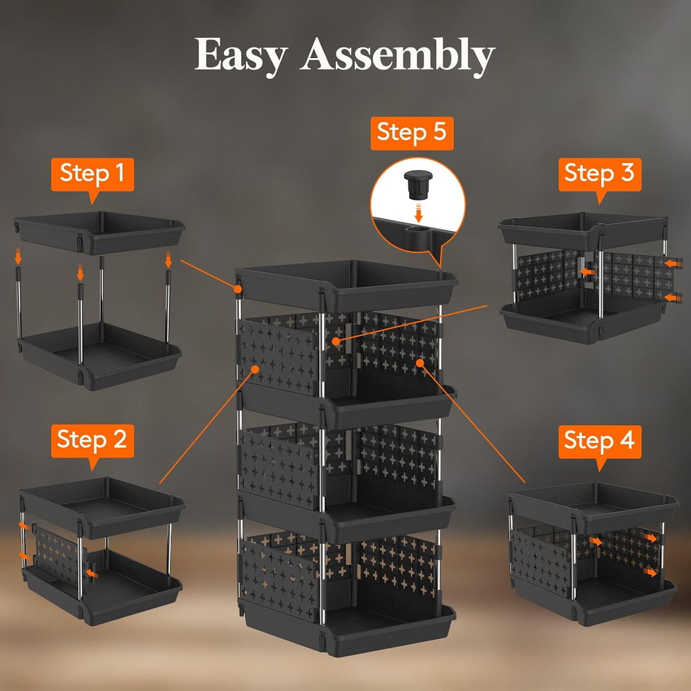 Lifewit 4 Tier Plastic Stackable Storage Baskets for Clothes 1 Pack, Black