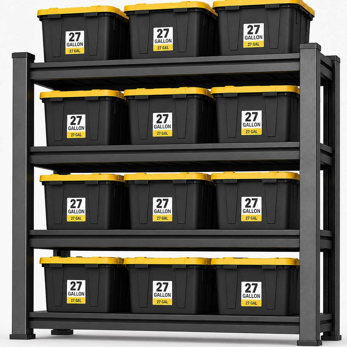 Tote Storage Rack, Garage Shelving Heavy-Duty Storage Bin Rack, 4-Tier Storage Shelves, Commerical Rack for Garage, Warehouse, Basement (Totes Not Included), 2 Pcs