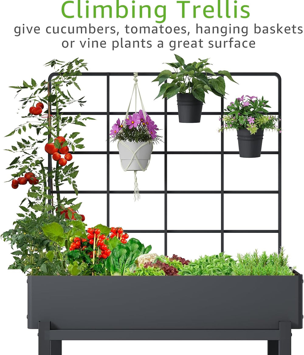 Metal Raised Garden Bed with Trellis & Legs
