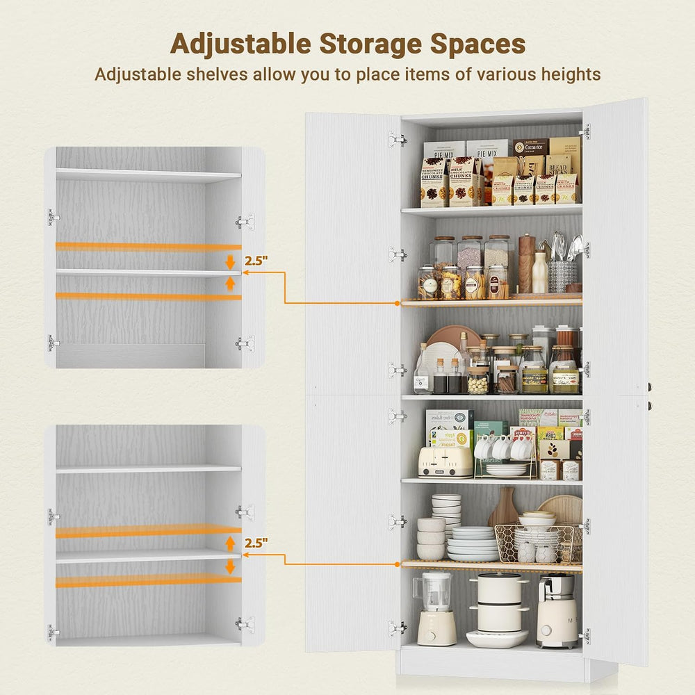 Cyclysio 80" Kitchen Pantry with 4 Soft Close Doors, Seamless Fit Wall