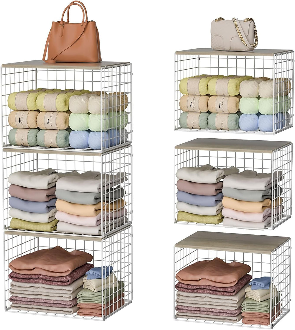 Extra-Long Closet Organizers and Storage with Top Board, 3 Pack Stackable Clo...