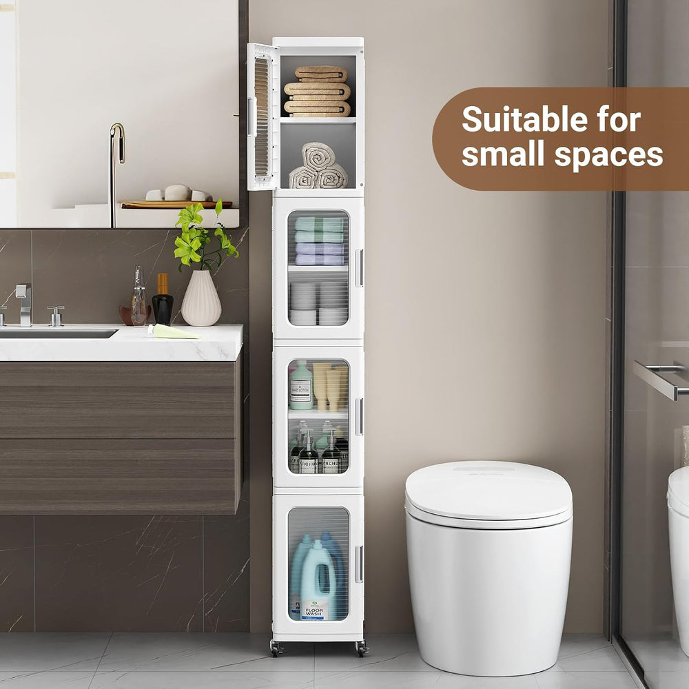 BROVIEW 3-Tier Tall Narrow Storage Cabinet Organizer, Slim Bathroom Cabinets ...