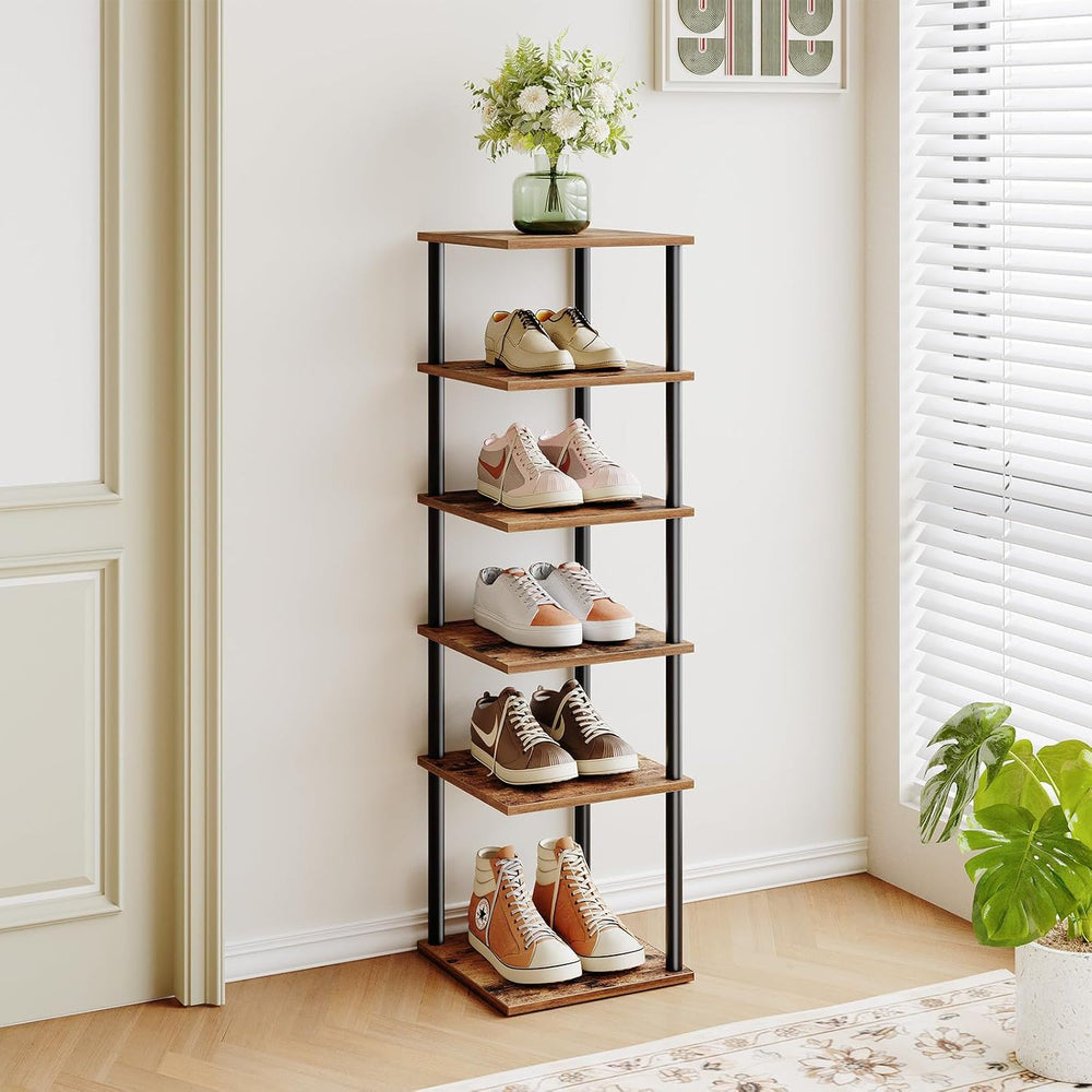 HOOBRO Vertical Shoe Rack, 6-Tier Narrow Shoe Shelf, Shoe Storage Organizer f...