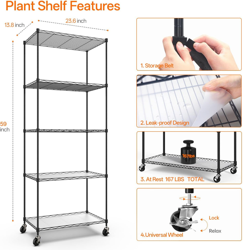 Plant Stand with Grow Light, 5-Tier Plant Shelf 23.5x13.8x59in