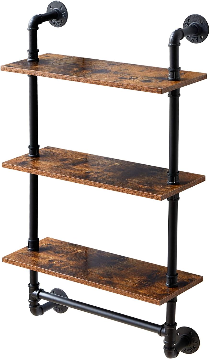IBUYKE 3-Tiers Industrial Pipe Shelves with Towel Bar RF-TM015